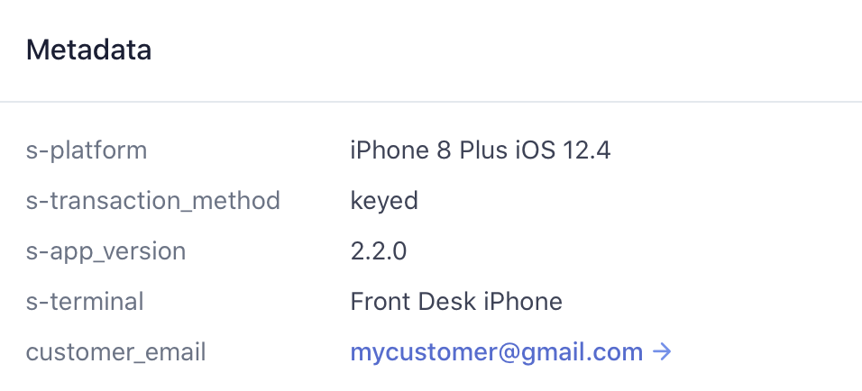 Stripe Dashboard charge metadata with email