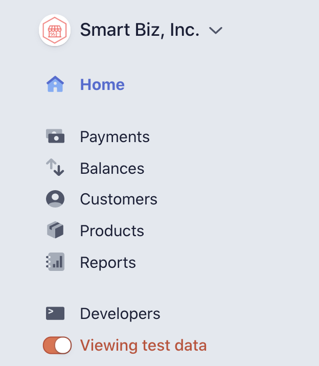 Toggle Test Data in the Stripe Dashboard