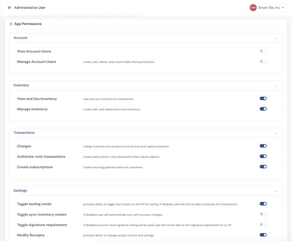 Account User Permissions in the Web Dashboard