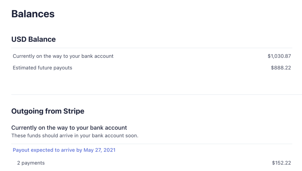 Stripe Balances Page